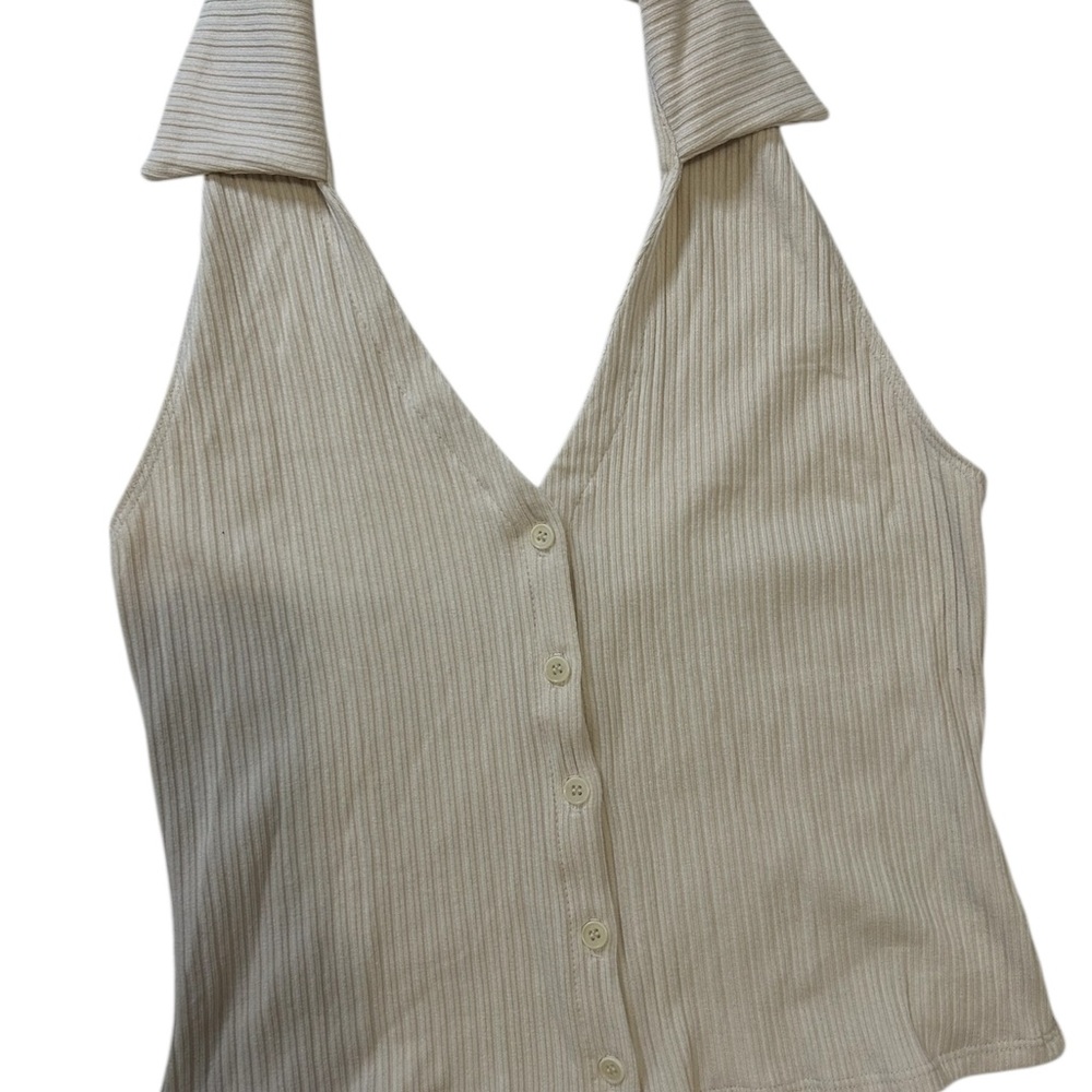 Reformation Beige Ribbed Halter Blouse